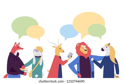 businessmen discuss social network vector illustration. News, social networks, chat, dialogue speech bubbles on flat style design