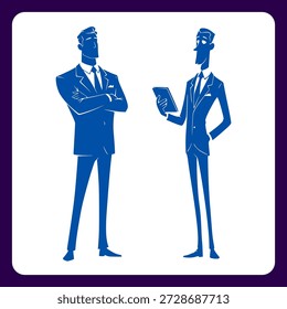 Businessmen Discussion Concept Flat Vector Illustration of Two Professional Men Talking with Tablet, 2D Vector Motion Graphic Illustration for Animation, Web, Poster Designs