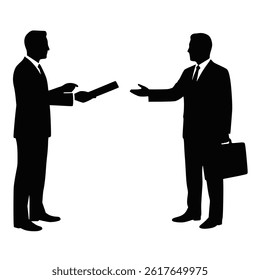 Businessmen Document Exchange Silhouette Corporate Agreement Deal