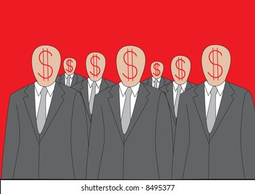 Businessmen with dollar sing faces.Vector illustration.