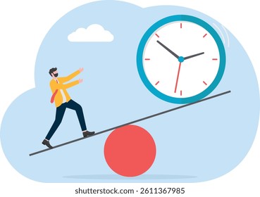 Businessmen down lever to make clock rise, business concept illustration
