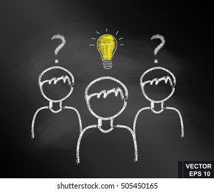 Businessmen. Drawing with chalk on the blackboard. Successful idea. For your design.