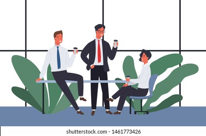 Businessmen drink coffee and meet to chat. Vector. illustration in a flat style