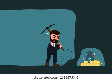 Businessmen eagerly use shovels to dig caves in search of valuable treasures. Ambitious and challenging to succeed in business. Career development and motivation to achieve great goals concept.