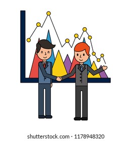 businessmen elegant with statistics graphical isolated icon