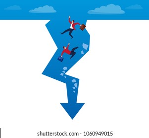 Businessmen fall to the bottom of the arrow