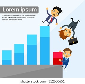 Businessmen Fall Down Financial Bar Chart Crisis Concept Flat Vector Illustration