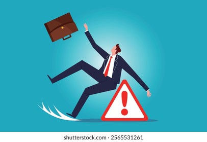 businessmen falling at warning signs