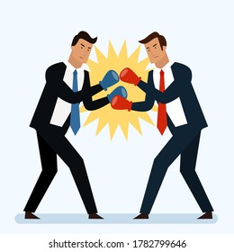 Los hombres de negocios están luchando en el concepto de anillo.  Boxeo. vector de estilo plano
