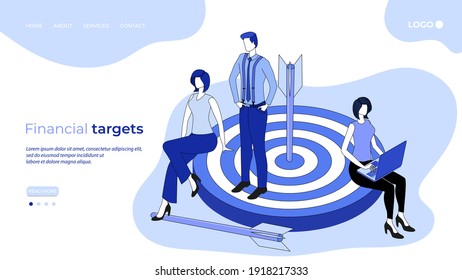 Businessmen and financial targets.Big goals, people strive for their ideas.Motivated people and successful teamwork.Brainstorming session discussion.3D image.The landing page template.
