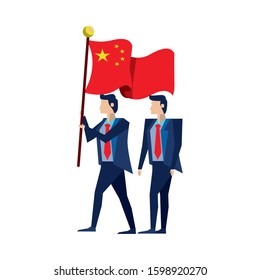 businessmen with flag China characters vector illustration design