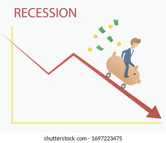 Businessmen are flowing down the red arrow,Loss business,symbol of bankruptcy,failure, recession, crisis and financial losses on stock exchange market,risk investment,economic down turn.