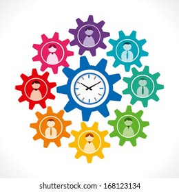 businessmen in gear arrange in circle and center at clock vector
