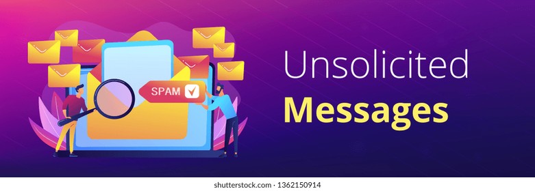 Businessmen get advertising, phishing, spreading malware irrelevant unsolicited spam message. Spam, unsolicited messages, malware spreading concept. Header or footer banner template with copy space.