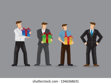 Businessmen Giving Bribe Gift To Another Businessman So As To Win A Deal. Isolated Vector Illustration. 