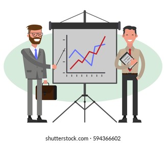Businessmen giving a presentation. Vector illustration flat