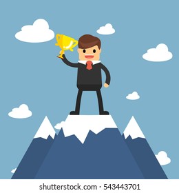 Businessmen go to the top of mountain. Success concept