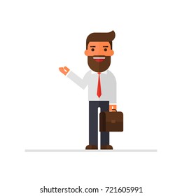 Businessmen are greeted with a smiling face.