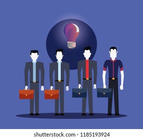 businessmen group with business briefcase bulb idea