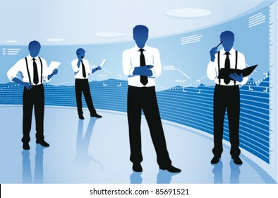 Businessmen group with diagram.