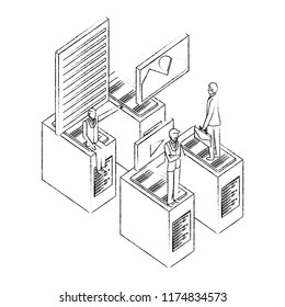 businessmen group teamwork with network icons