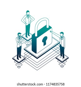businessmen group teamwork with padlock