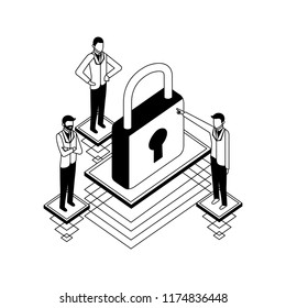 businessmen group teamwork with padlock