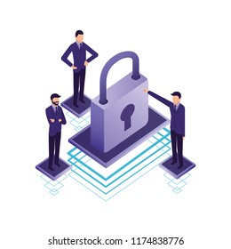 businessmen group teamwork with padlock