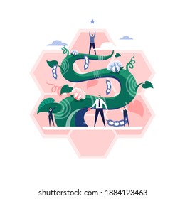 Los hombres de negocios crecen un árbol de frijol para alcanzar el resultado.
