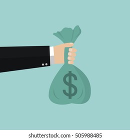 Businessmen hand holding money bag.Business concept