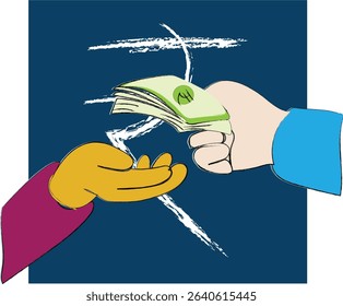 
Businessmen hands handing over money, corporate illustration of payment for achievements, businessman investing money in business
