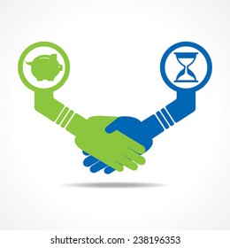 businessmen handshake between men having time and money stock vector
