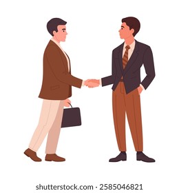 Businessmen handshake. Office people agreement, colleagues greeting or agreement gesture flat vector illustration. Business people shaking hands