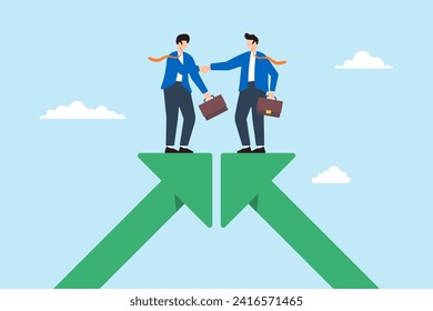 Businessmen handshake on growth arrow agree to work together