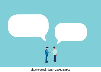 businessmen handshake with speech bubble. concept of discussion, interview, business agreement, dealing