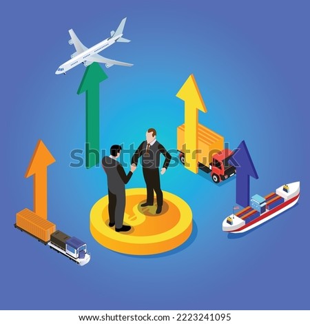 Businessmen handshaking on export import deal isometric 3d vector illustration concept for banner, website, illustration, landing page, flyer, etc.