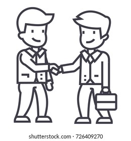 businessmen handshaking vector line icon, sign, illustration on background, editable strokes