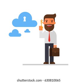 Businessmen have key clound ideas in hand.