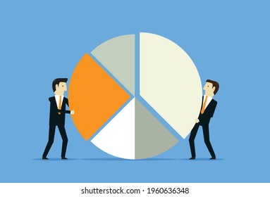 Businessmen help them fill the profit chart, Vector illustration in flat style