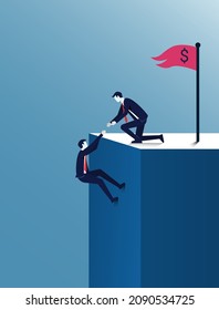 Businessmen helping each other to the top. Helping a business or person in need help concept