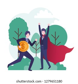 businessmen with hero coat and currency