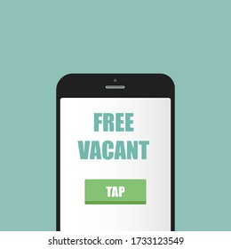 Businessmen hold sign vacant in hand above office chair. Business hiring, recruitment, Human Resources, HR concept. Vacant seat for employee, worker. Vector flat design