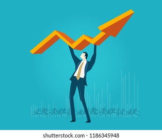 Businessmen holding up arrow, representing the growth and success in business. Advisory, support and business idea creation concept. 