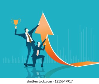 Businessmen holding the arrow up, representing the growth in business, success and support. 