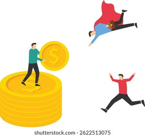Businessmen holding bags of money to attract businessmen, recruitment, financial investments, stock illustration


