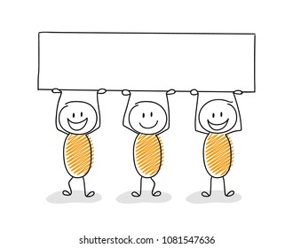 Businessmen holding banner with copyspace. Vector.