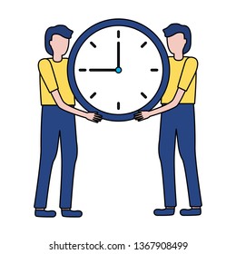businessmen holding clock