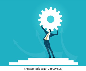Businessmen holding up the Gear. Building and developing business idea and support concept. 