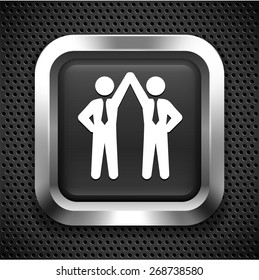 Businessmen Holding Hands on Black Square Button