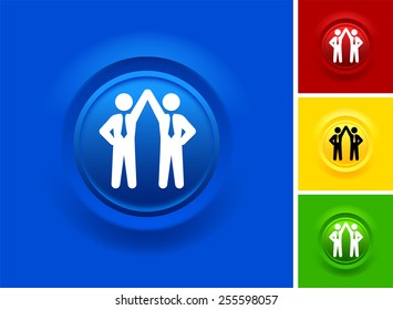 Businessmen Holding Hands on Blue Bevel Round Button
